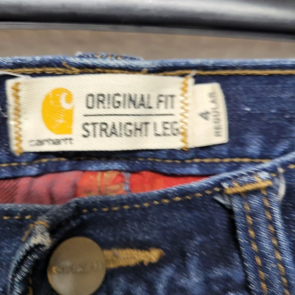 Carhartt Womens Flannel Lined‎ Jeans Original Fit Straight Leg Dark Wash Blue 4R
